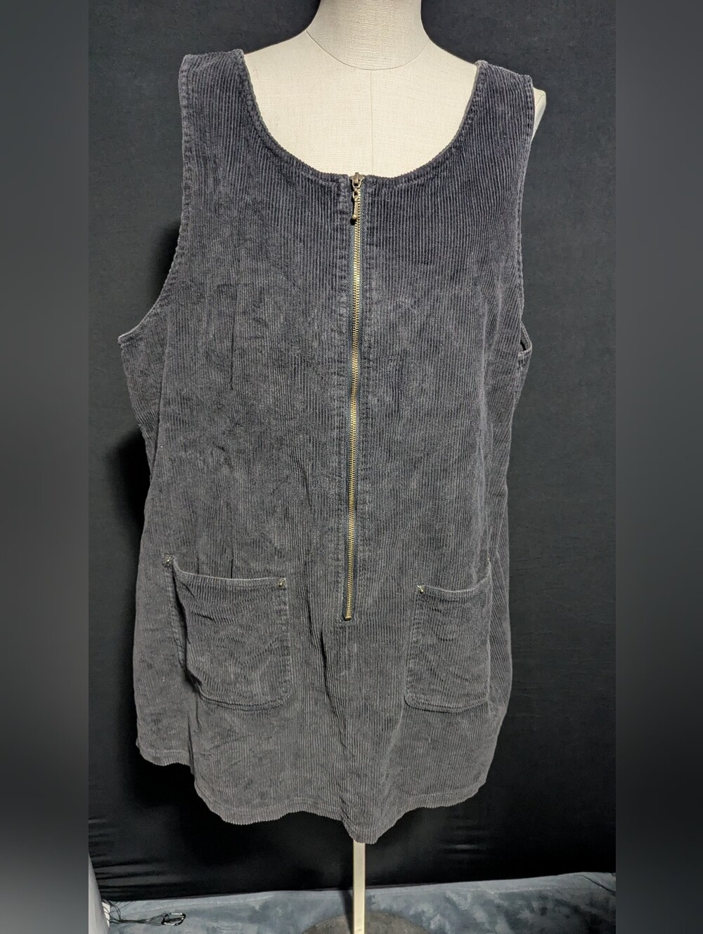 Vintage Cabin Creek Black Corduroy Sleeveless Zip-Front Top 3X 100% Cotton